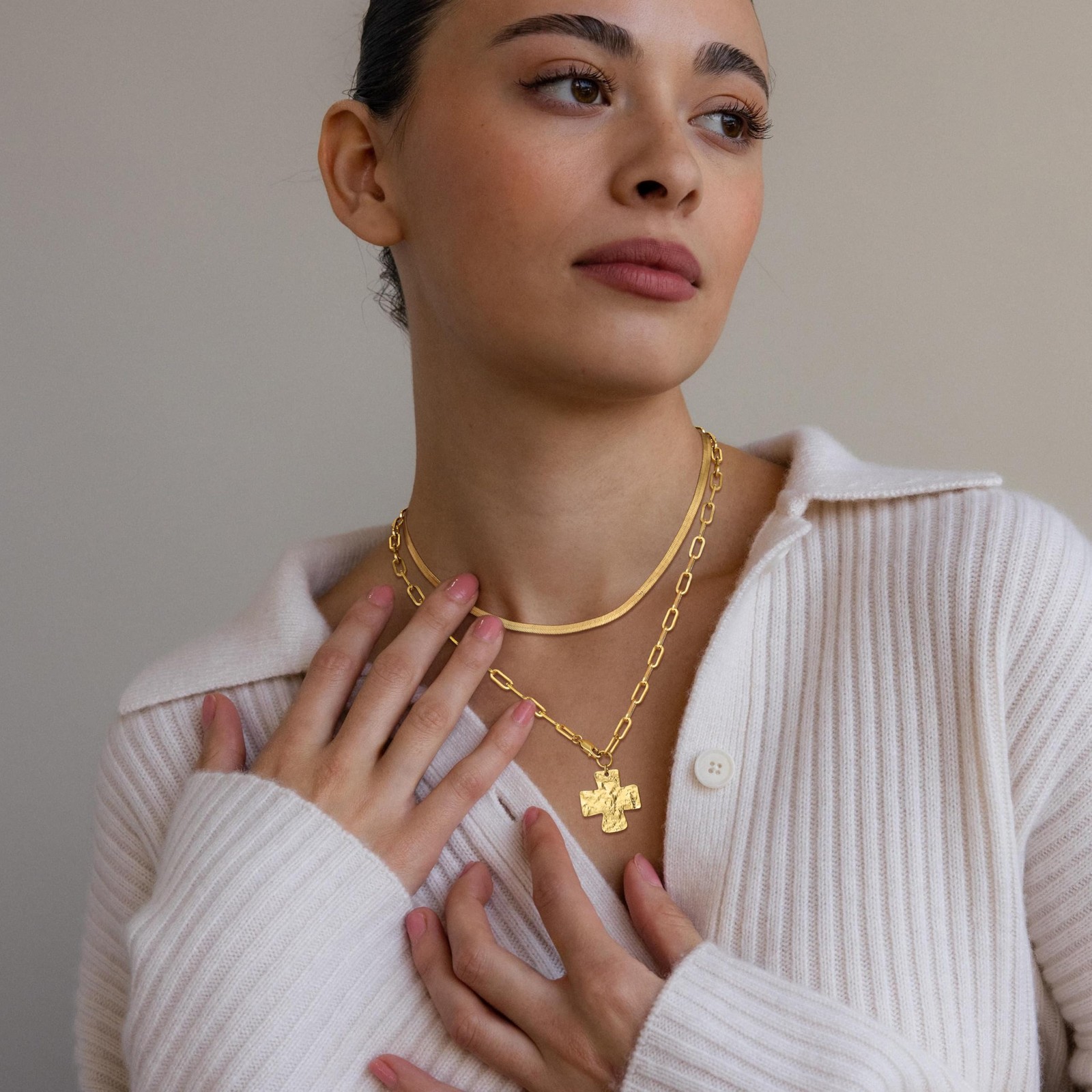 Chunky Cross Necklace for Women Trendy Gold Layered Statement Cross Pendant C…