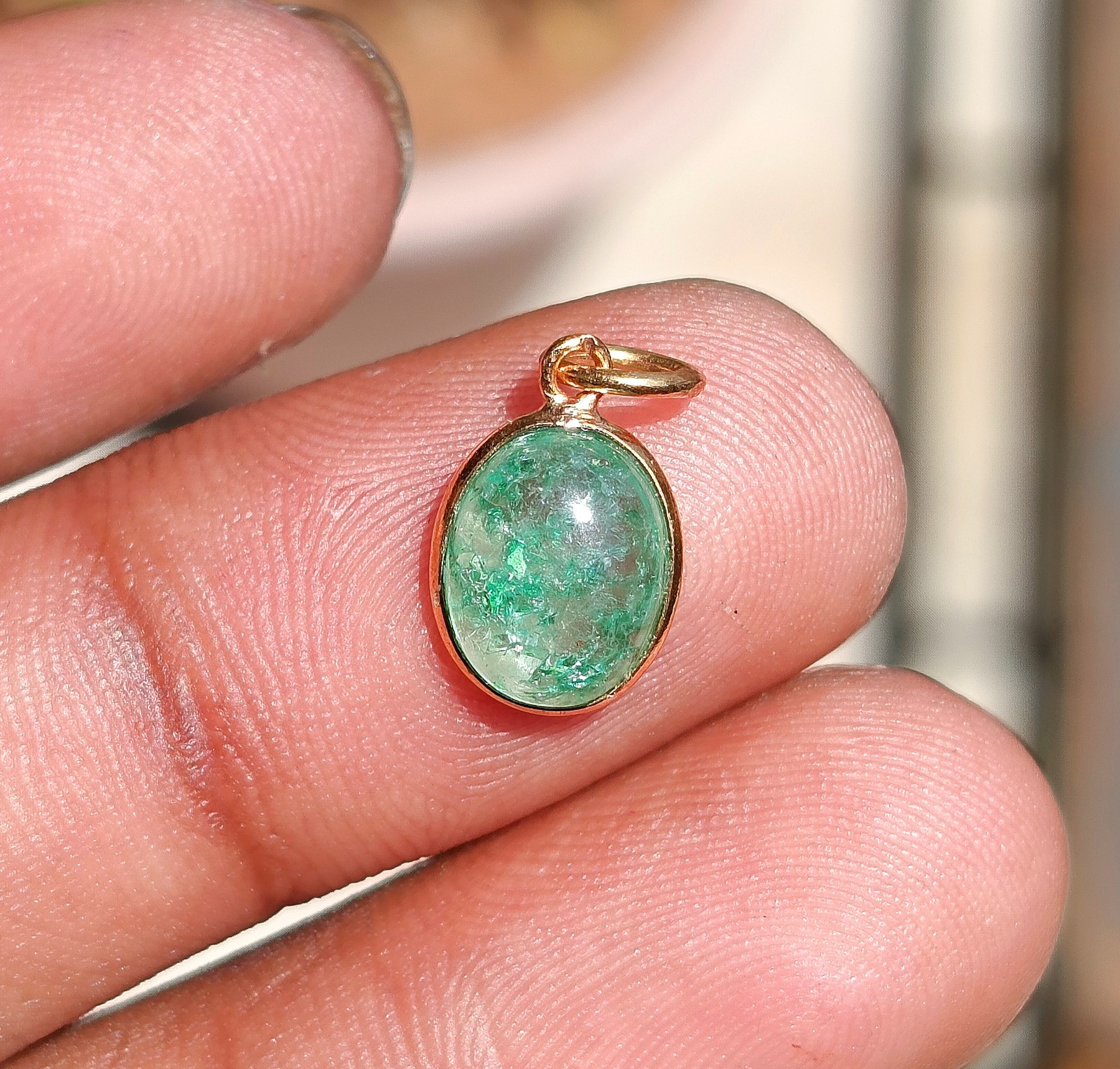 Opaque Oval Gemstone Gold Charm Pendant 18K Solid Gold Handmade Charm Pendant