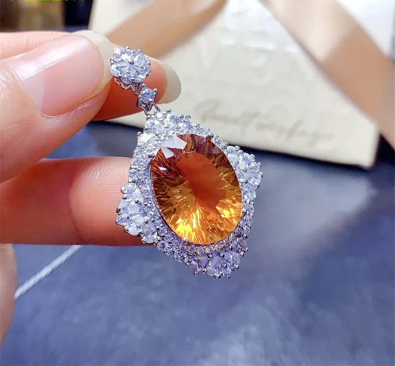 Natural Citrine Pendant Necklace VVS1 Grade 12x16mm 925 Sterling Silver