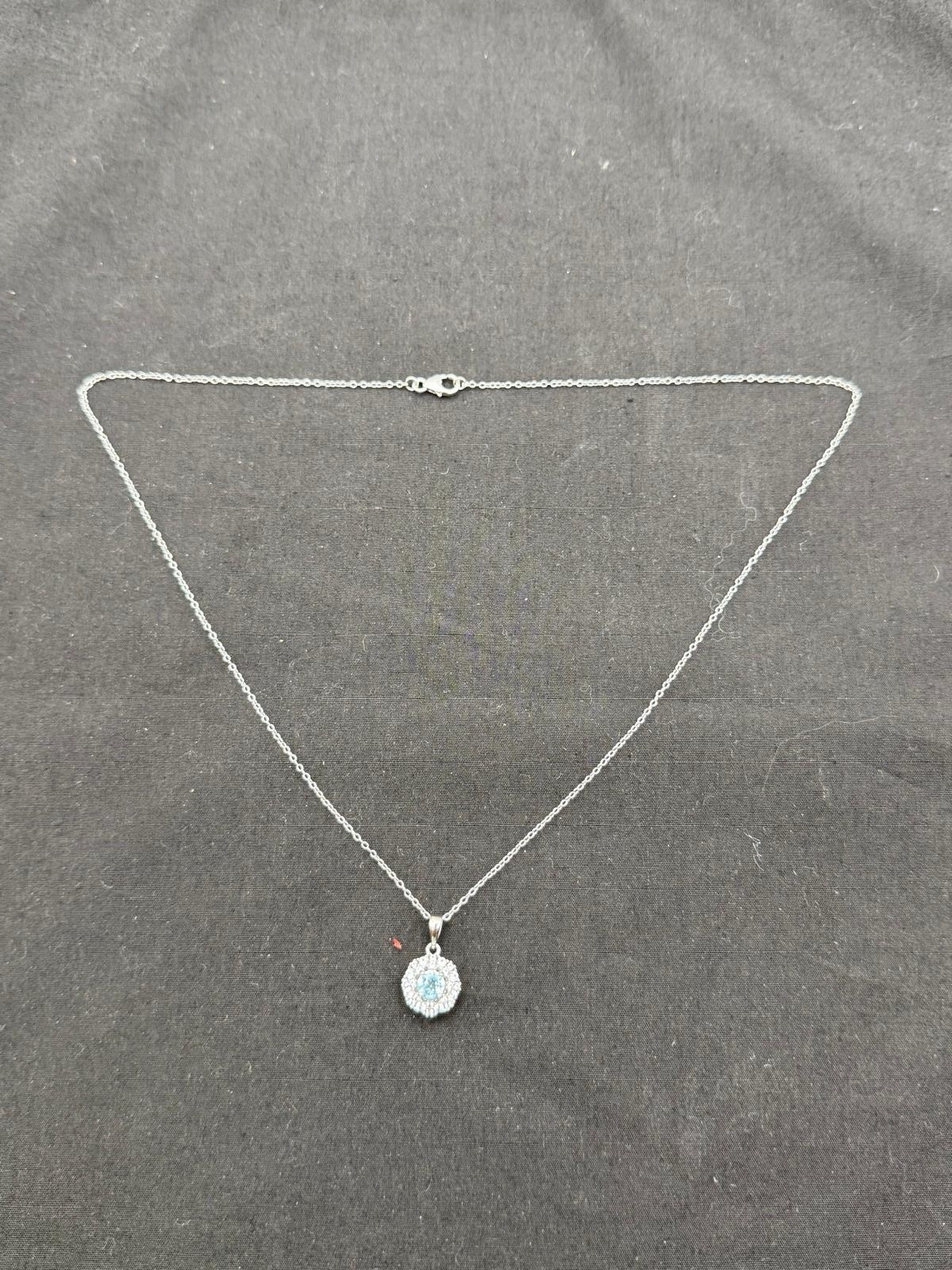 JTV Swiss Topaz & White Sapphire 925 Sterling Silver Pendant Size 18”