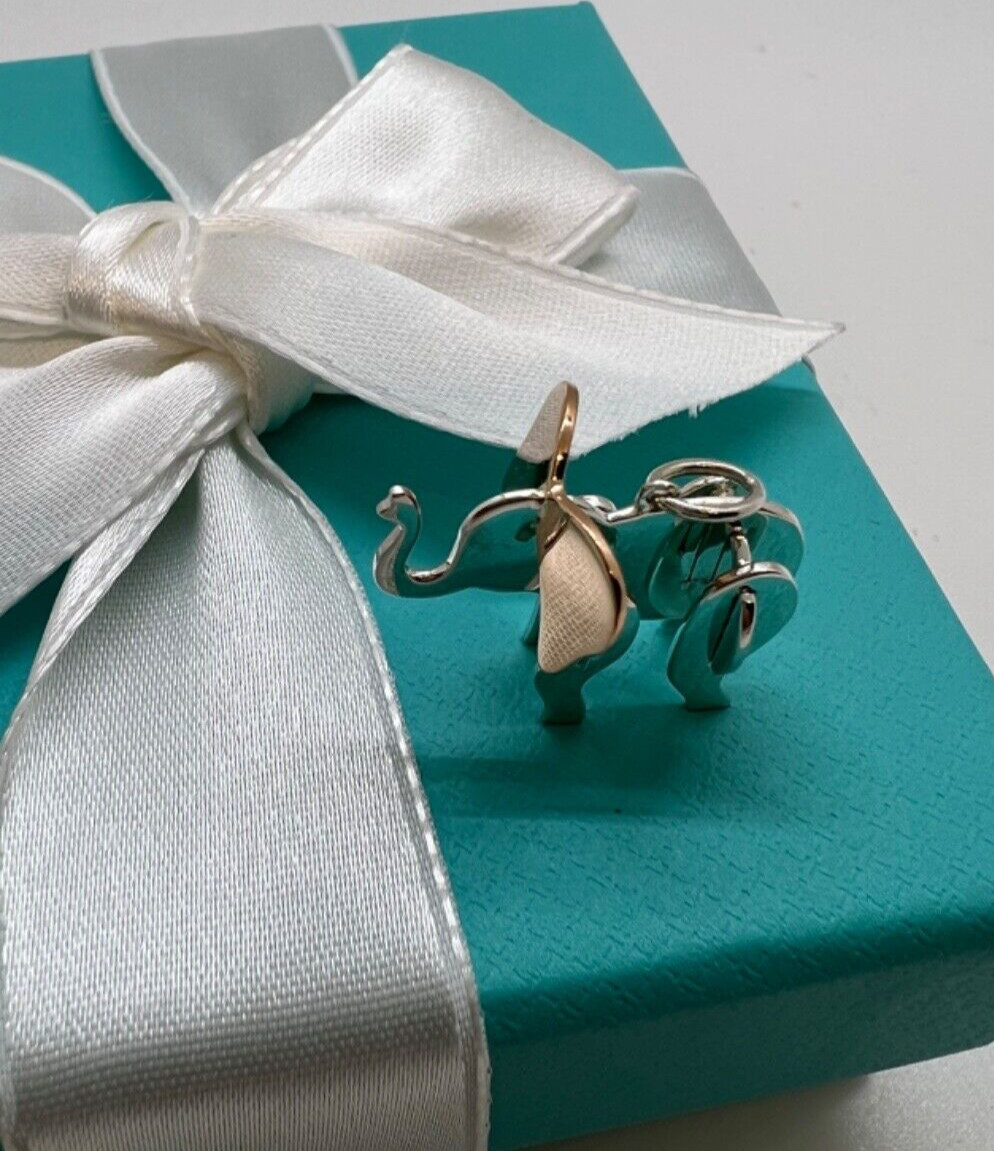 Tiffany & Co. Save the Wild Elephant Charm in Sterl Silver/ 18 K R Gold Italy