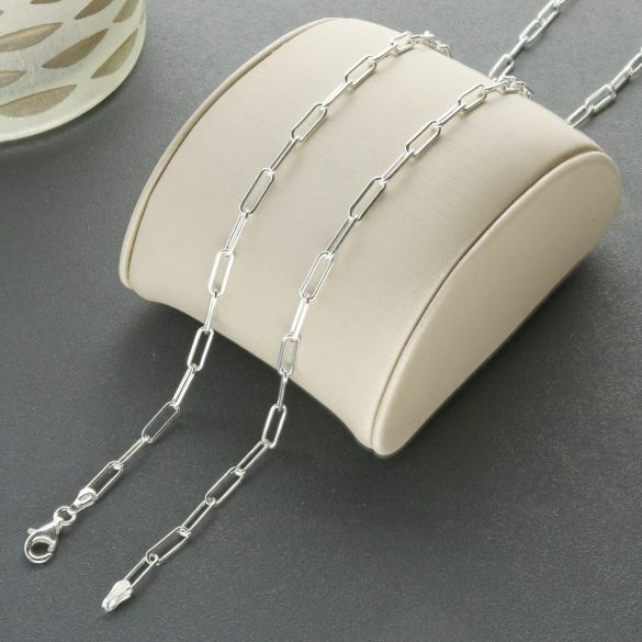3MM Solid 925 Sterling Silver Italian Paperclip Rolo Chain Necklace Italy 7″-30″