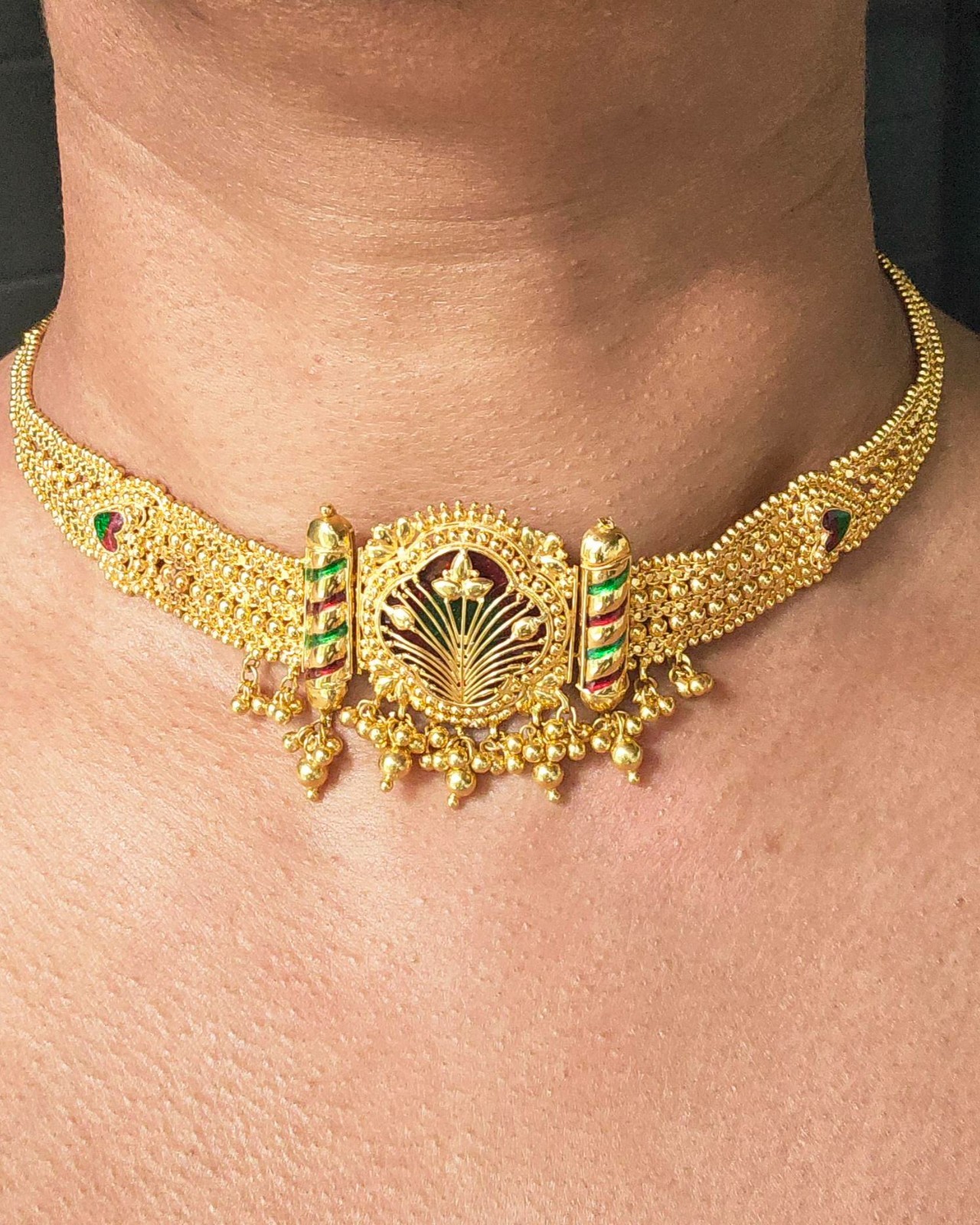 22k Solid Gold Choker Necklace – Handcrafted with Meenakari Design