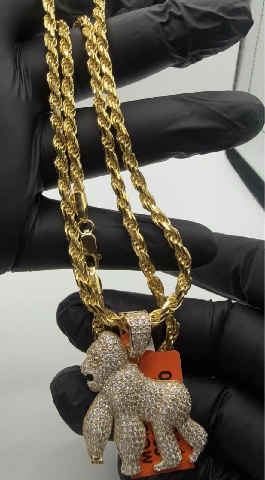 4mm Gold Over Sterling Silver Italy 925 24” Rope With Vvsd Vermeil Gorilla 925