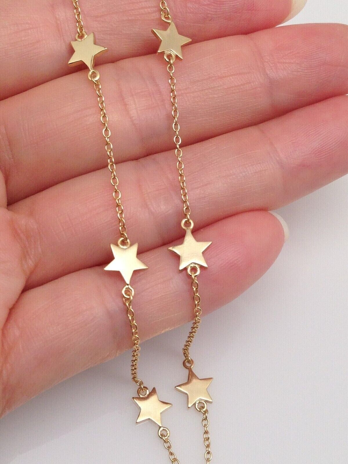 925 Sterling Silver Star Satellite Station Choker Necklace Gold Women 6mm 15.25″