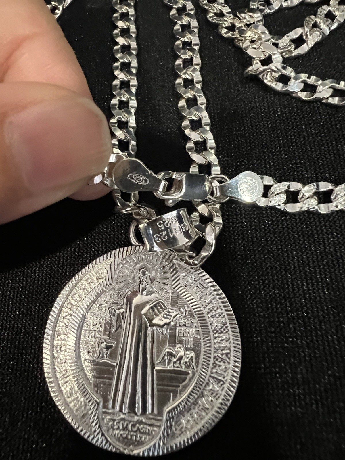 925 Sterling Silver Men Women St Benedict San Benito & Deck Curb Chain 20 24 30