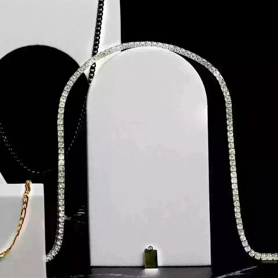 VVS1/D Round Lab Created Diamond 18k White Gold Plated Necklace For Men & Women
