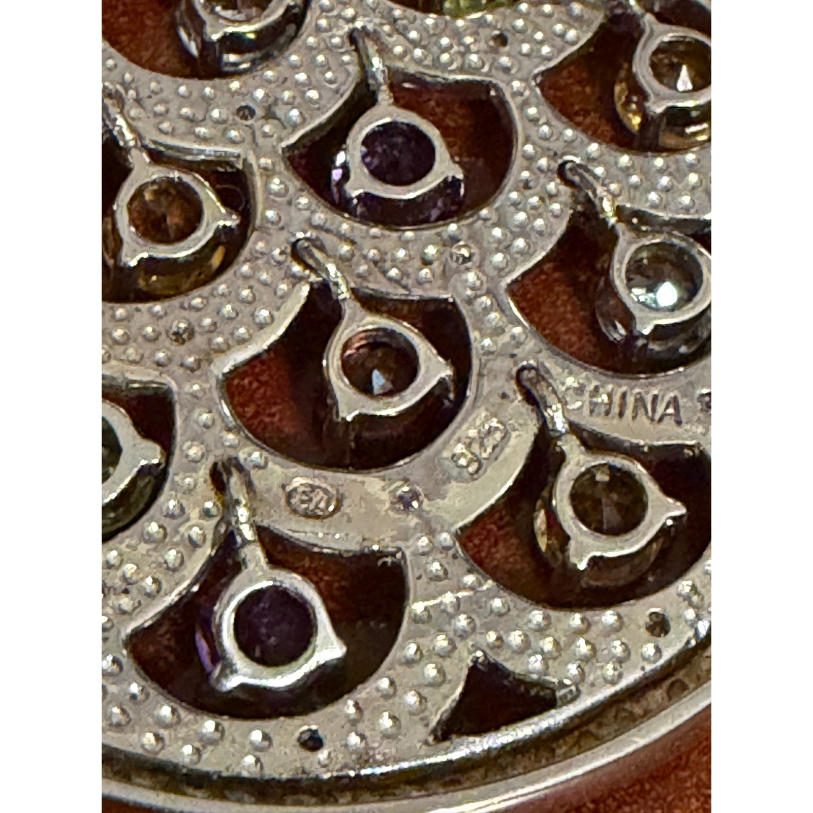 Unbranded 925 Sterling Silver Multi-Gemstone Scalloped Circle Pendant Large