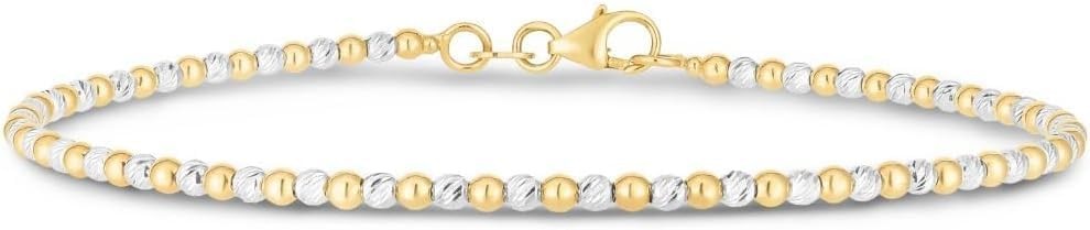 Floreo 14k Two-Tone Gold 2mm Yellow and White Gold Bead Bracelet, 7 Inch