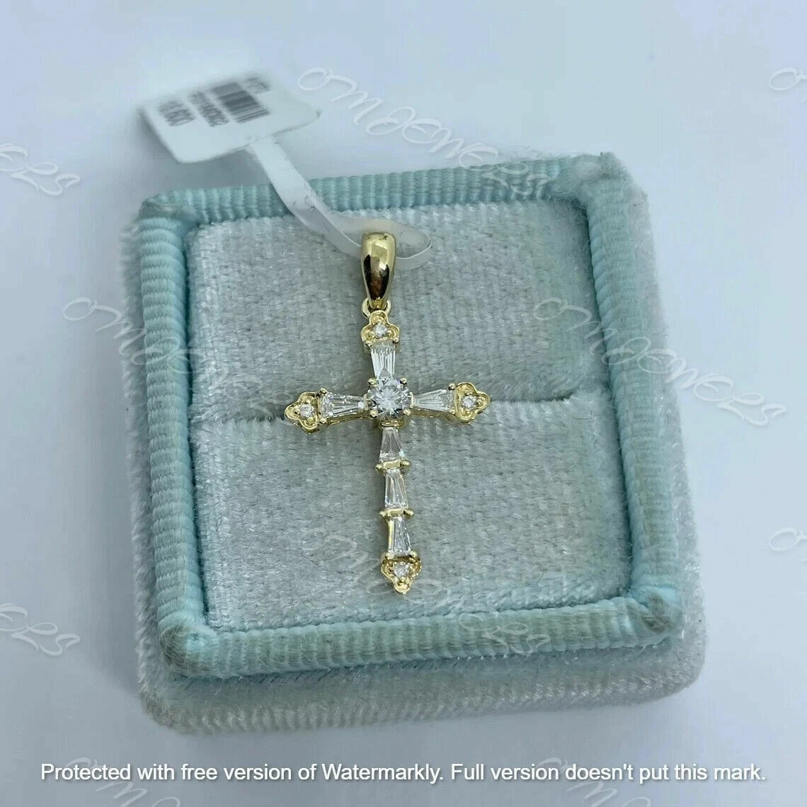 1Ct Baguette Cut Diamond Cross Pendant 14K Yellow Gold Finish 18″ Free Chain