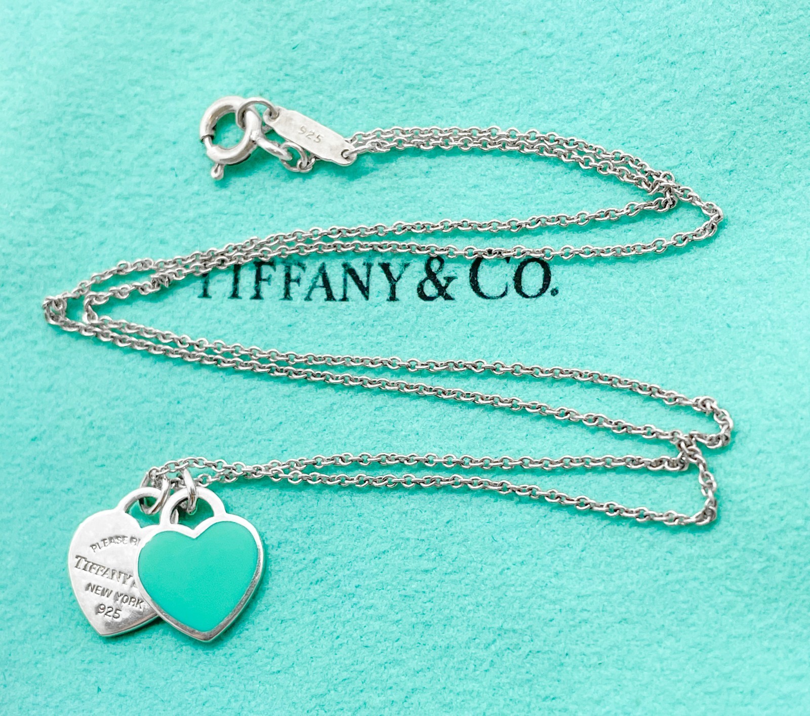 Tiffany & Co. Return to Tiffany Mini Blue Double Heart Pendant Necklace 16″