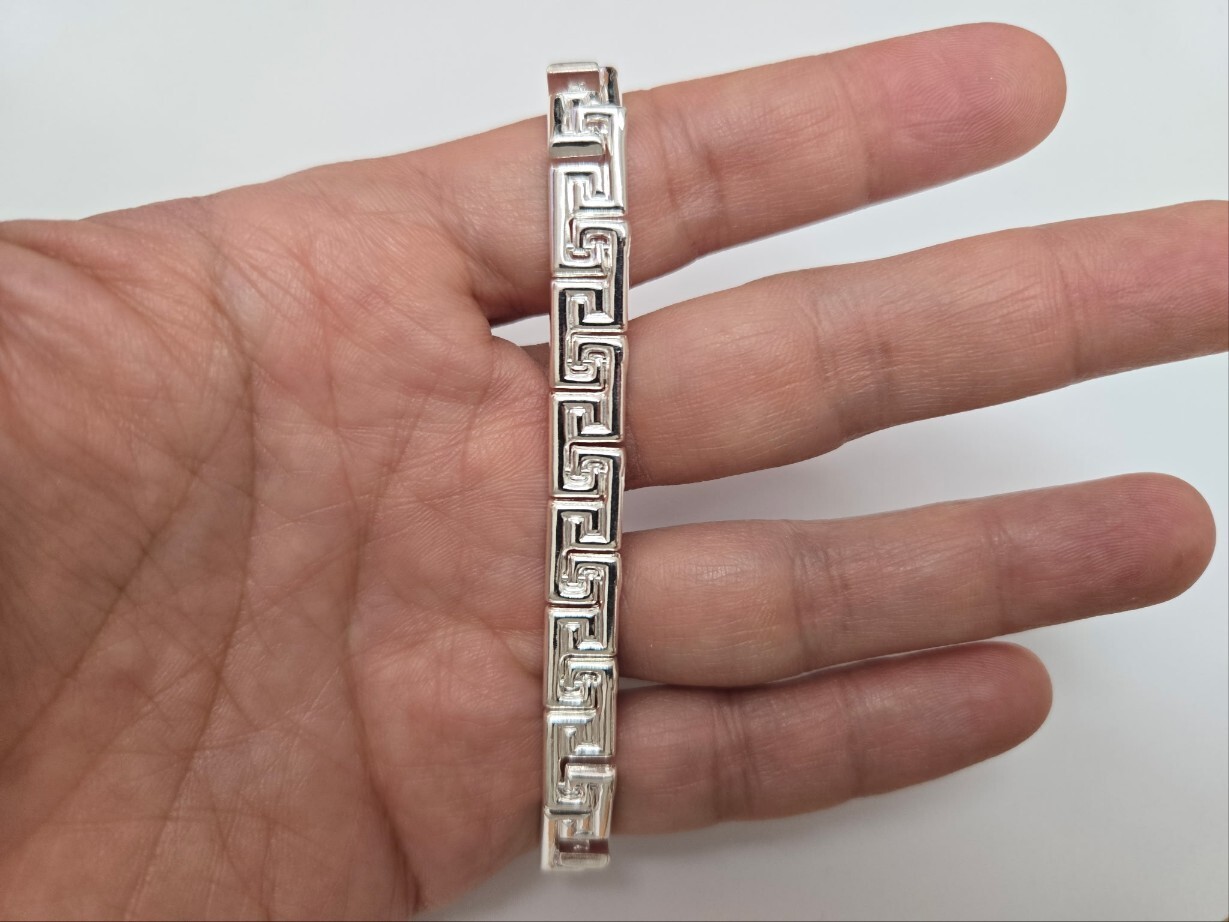 925 Sterling Silver Stampato Greek Key Link Necklace Bracelet Italy 8mm 7″-18″