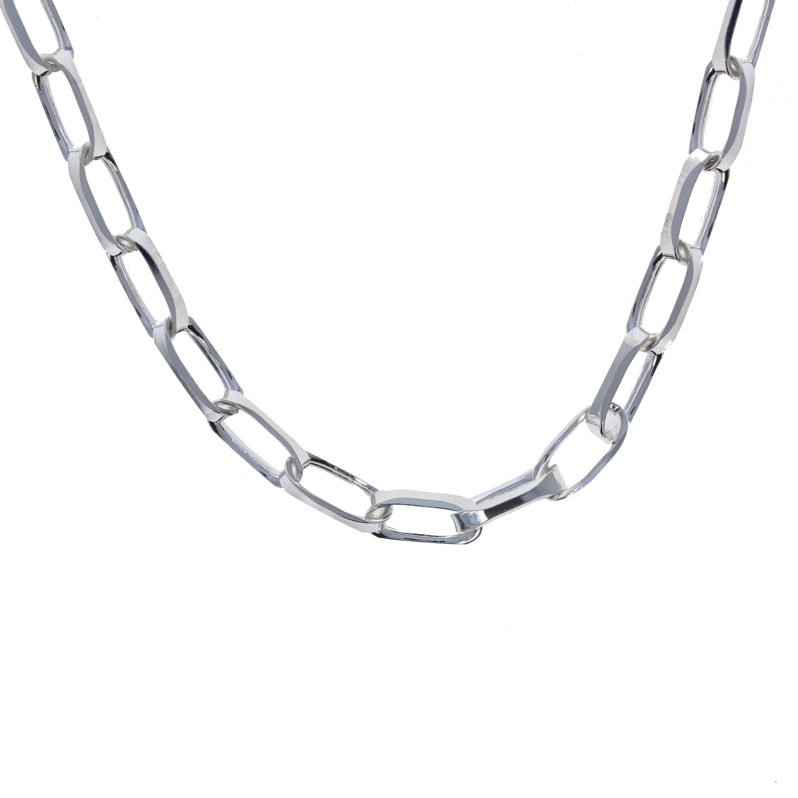 Silver Oval Scalloped Rolo Link Chain, Enlongated Link Chain, Italian Silver
