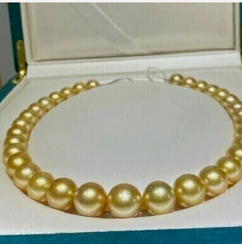 AAAA 10-11mm NATURAL REAL round South sea deep golden pearl necklace 18in