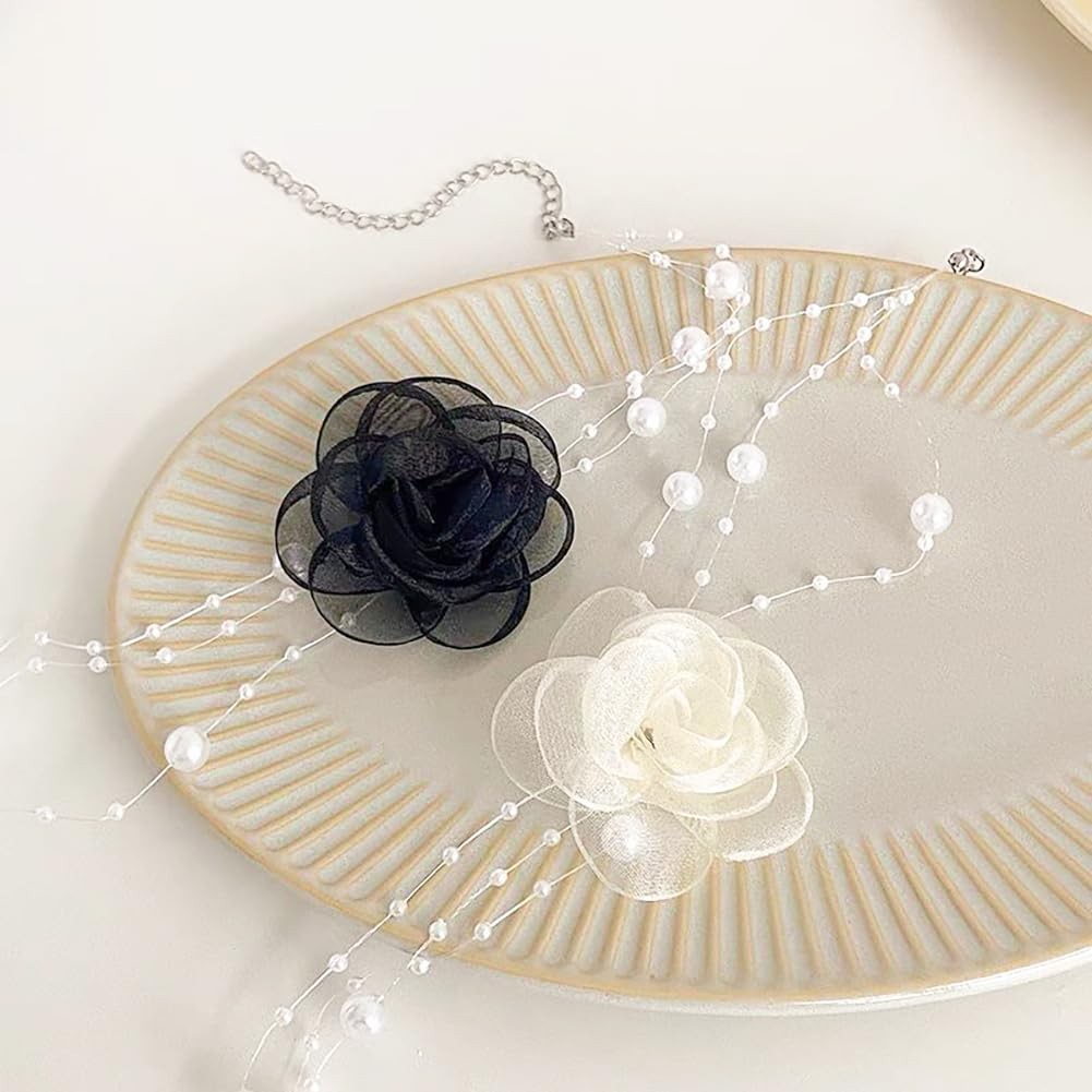 Rose Pearl Necklace-Neck Jewelry-Neck Flower Bone Chain-Necklace Fashion Acce…