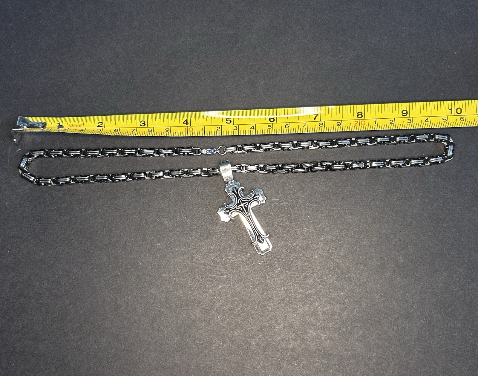 Male Vintage Christian Trinity Latin Cross Necklace L 21”