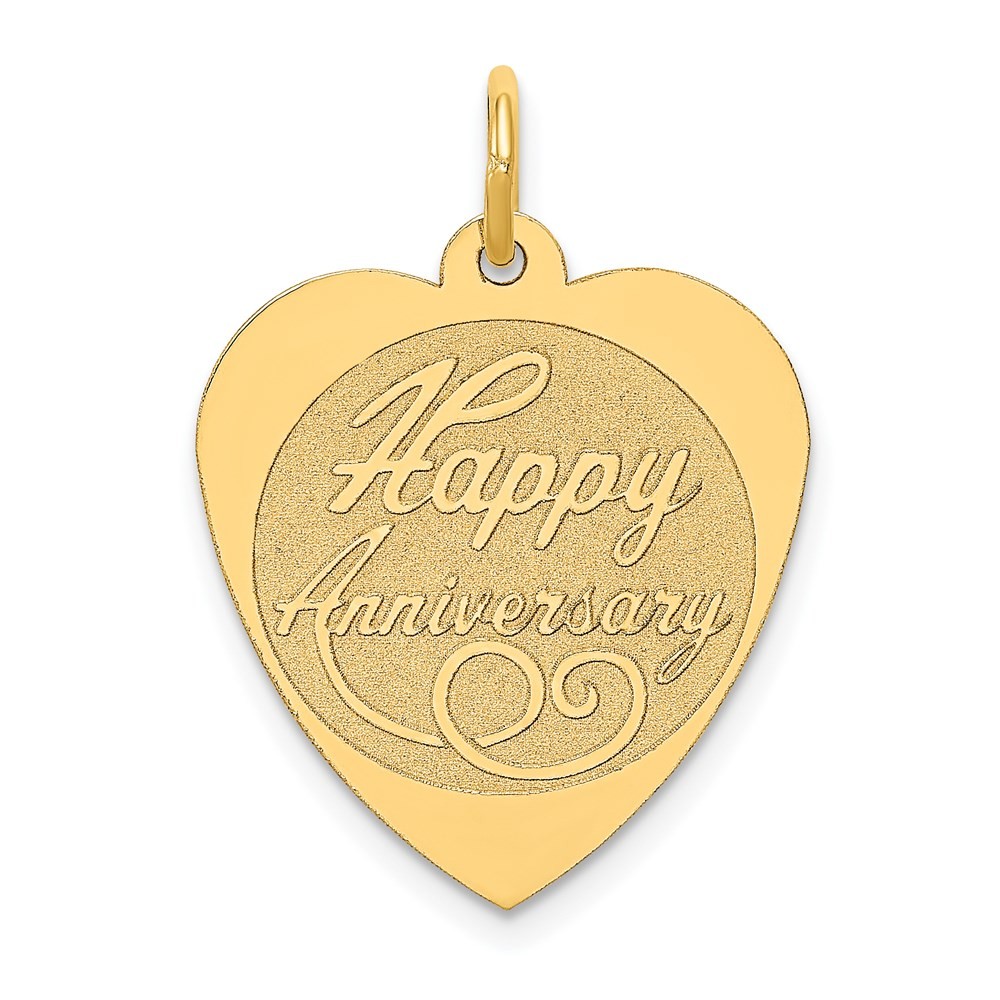 14K Yellow Gold HAPPY ANNIVERSARY 18mm Engravable Heart Charm Pendant 0.86g