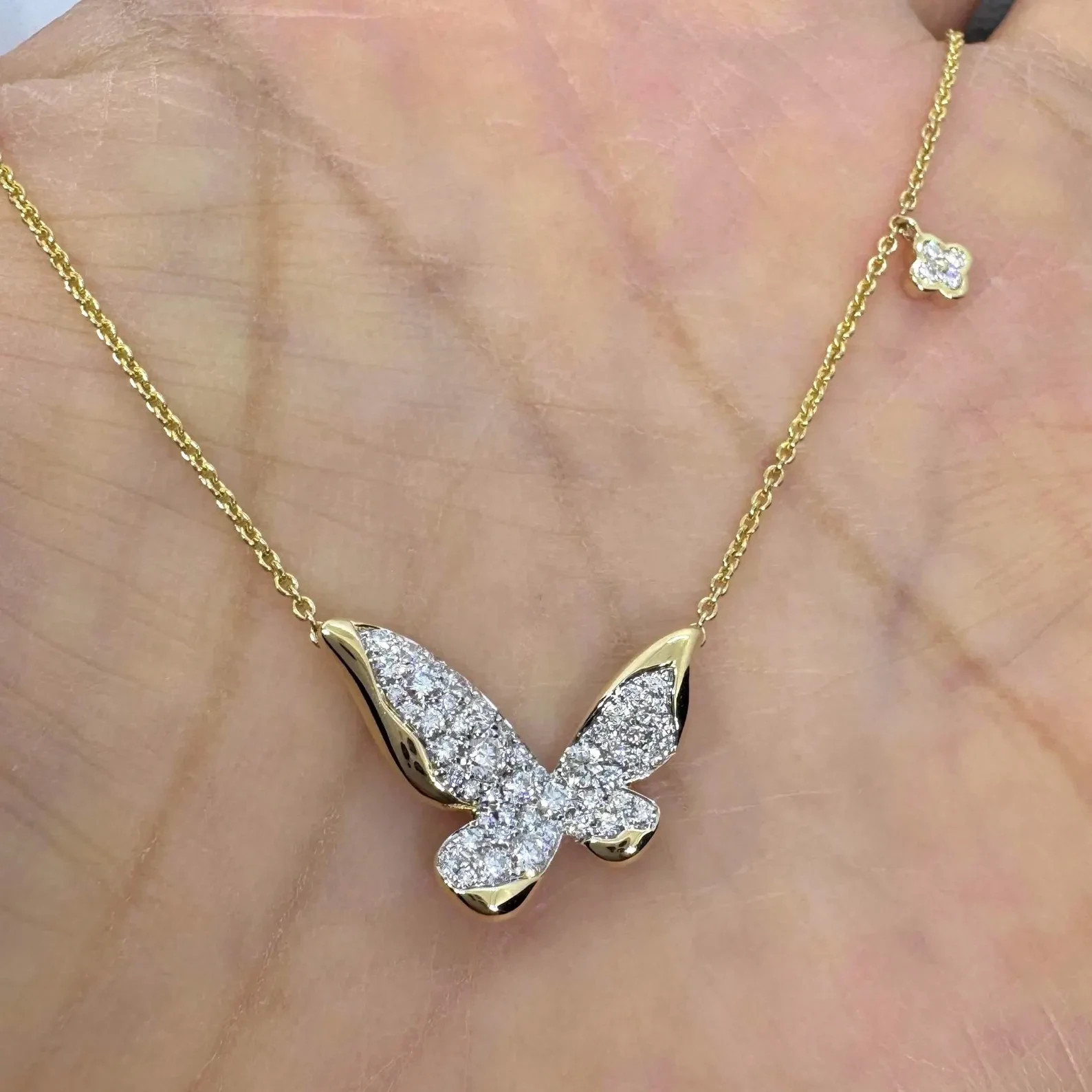 1 Ct Moissanite Butterfly Shape Pendant Nature Necklace 14K Yellow Gold Plated