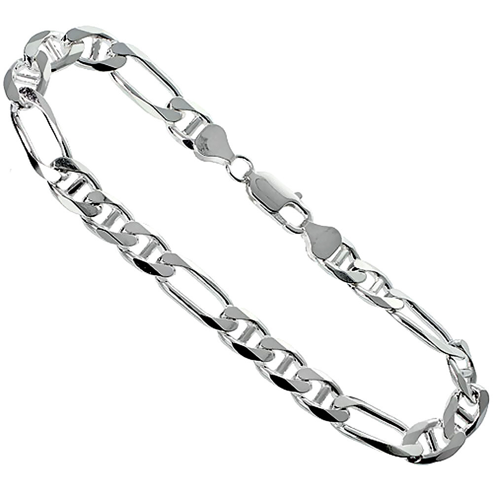 925 Sterling Silver Beveled Edge Figarucci Link Chain Necklace 8mm 7″ to 30″