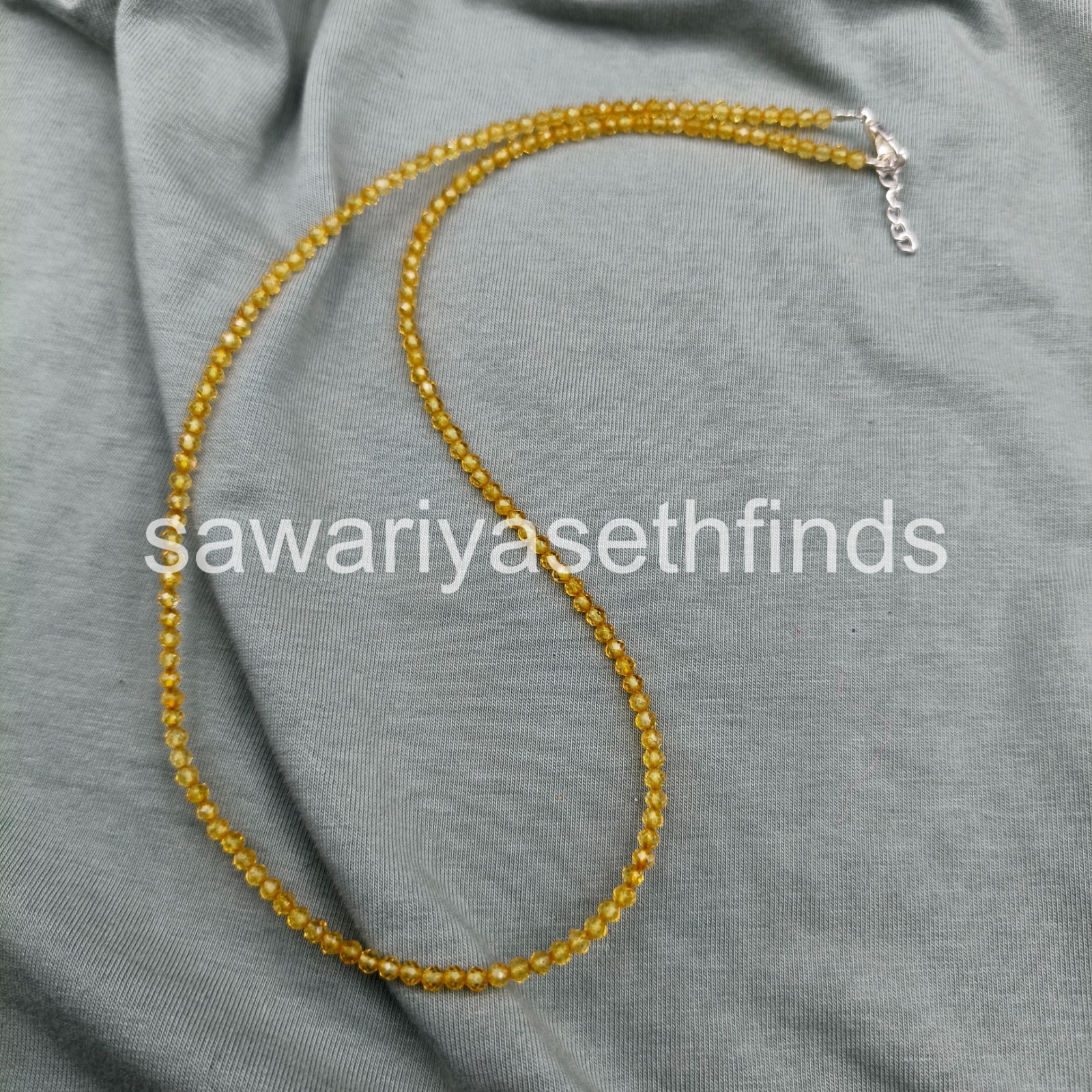Handmade Yellow Topaz 3mm Faceted Necklace, Sterling Silver Clasp, November Birt