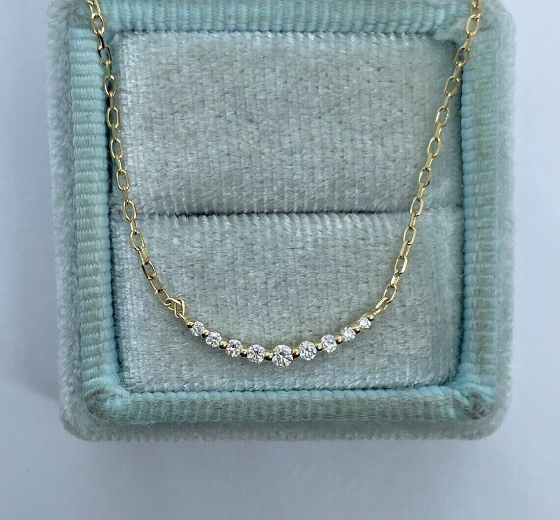 1Ct Lab Created Diamond Round Bar Pendant 14K Yellow Gold Plated 18″ Free Chain