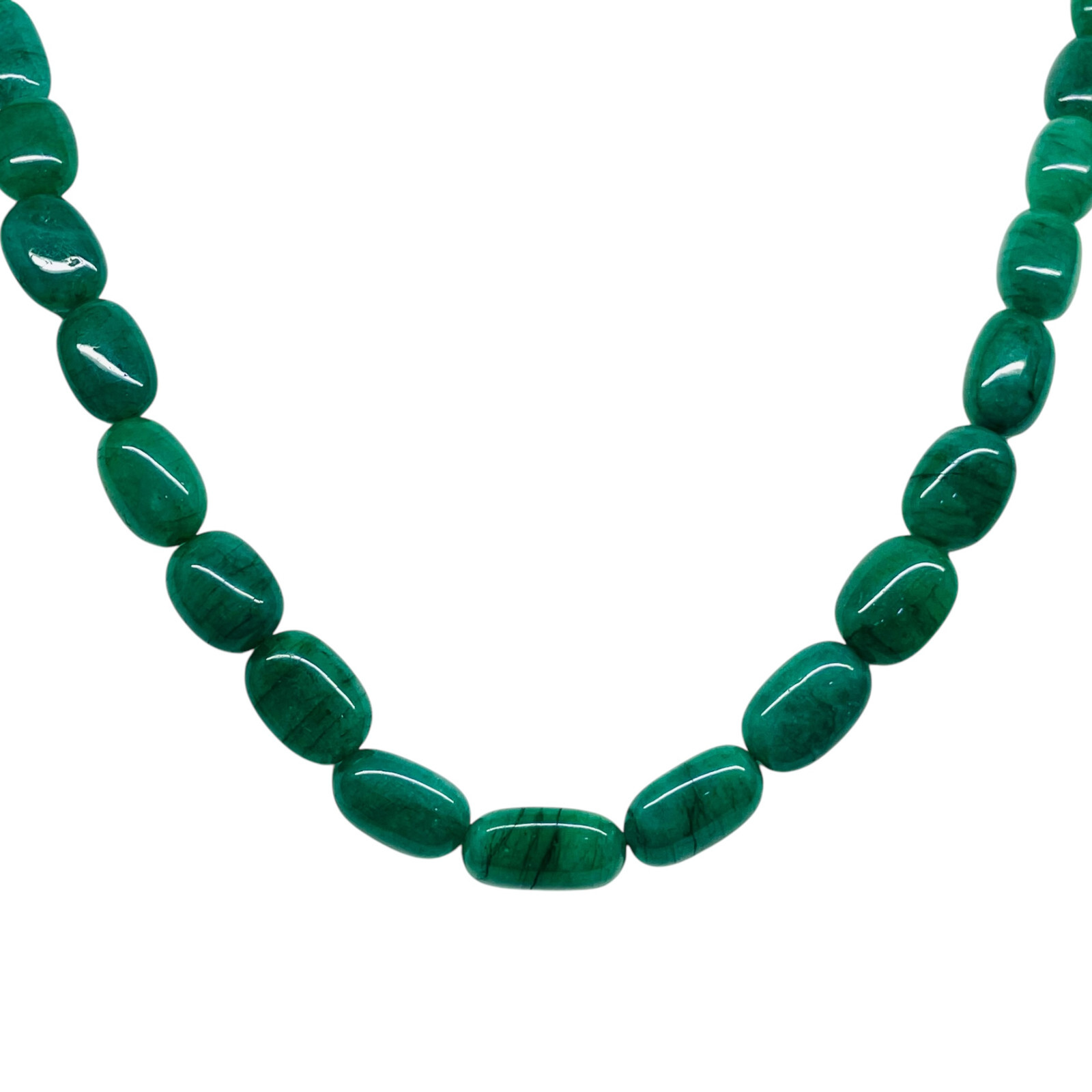 18 Inch Single Strand Natural Emerald 8.5-11.5mm Tumble Beads Necklace 925 Clasp