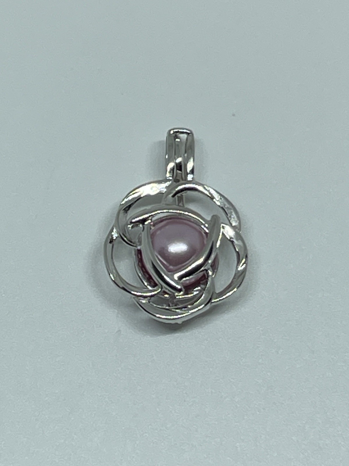 925 Sterling Silver Round Circle Knot Charm Pendant Signed pearl cage
