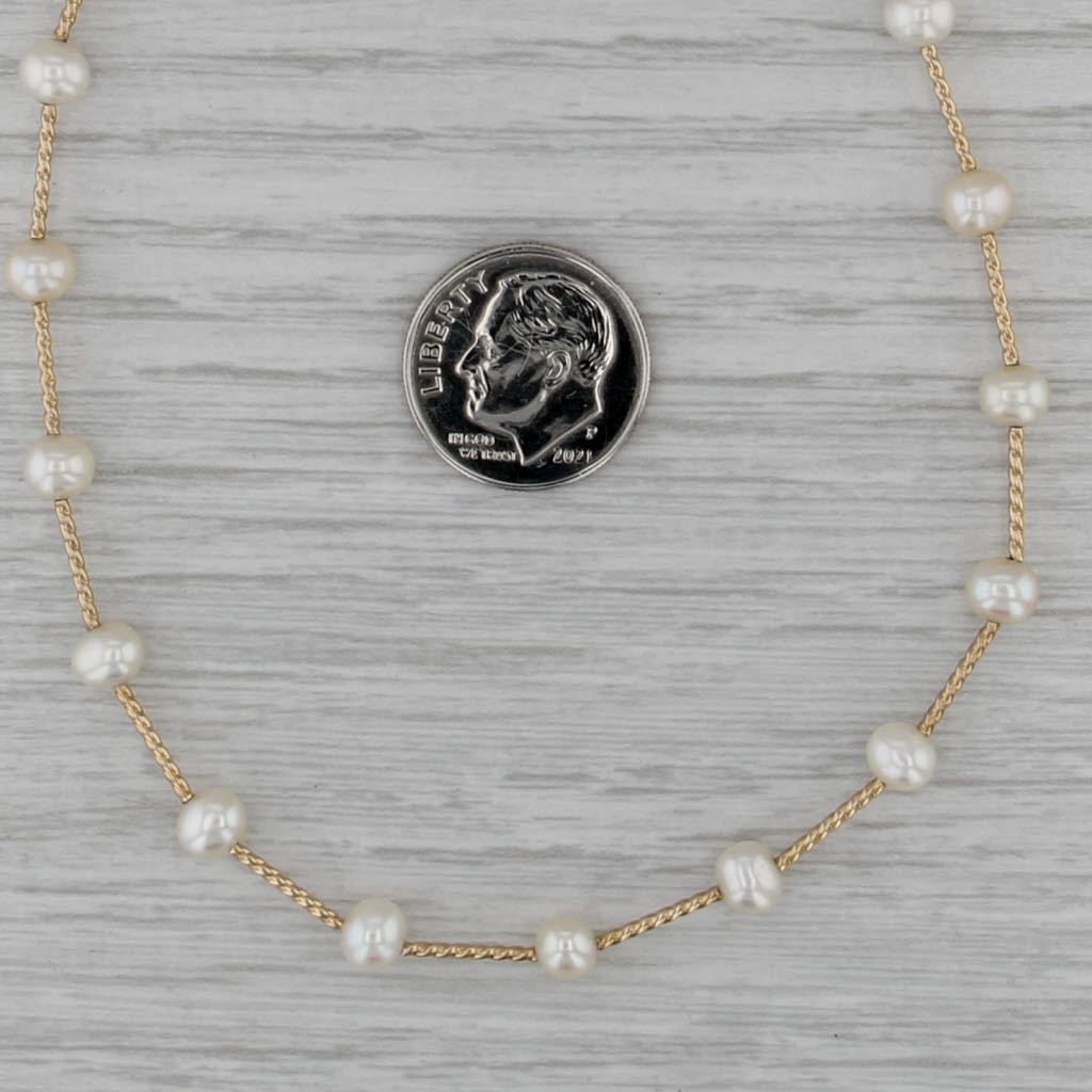 Cultured Pearl Bead Bar Link Necklace 14k Yellow Gold 18.25″