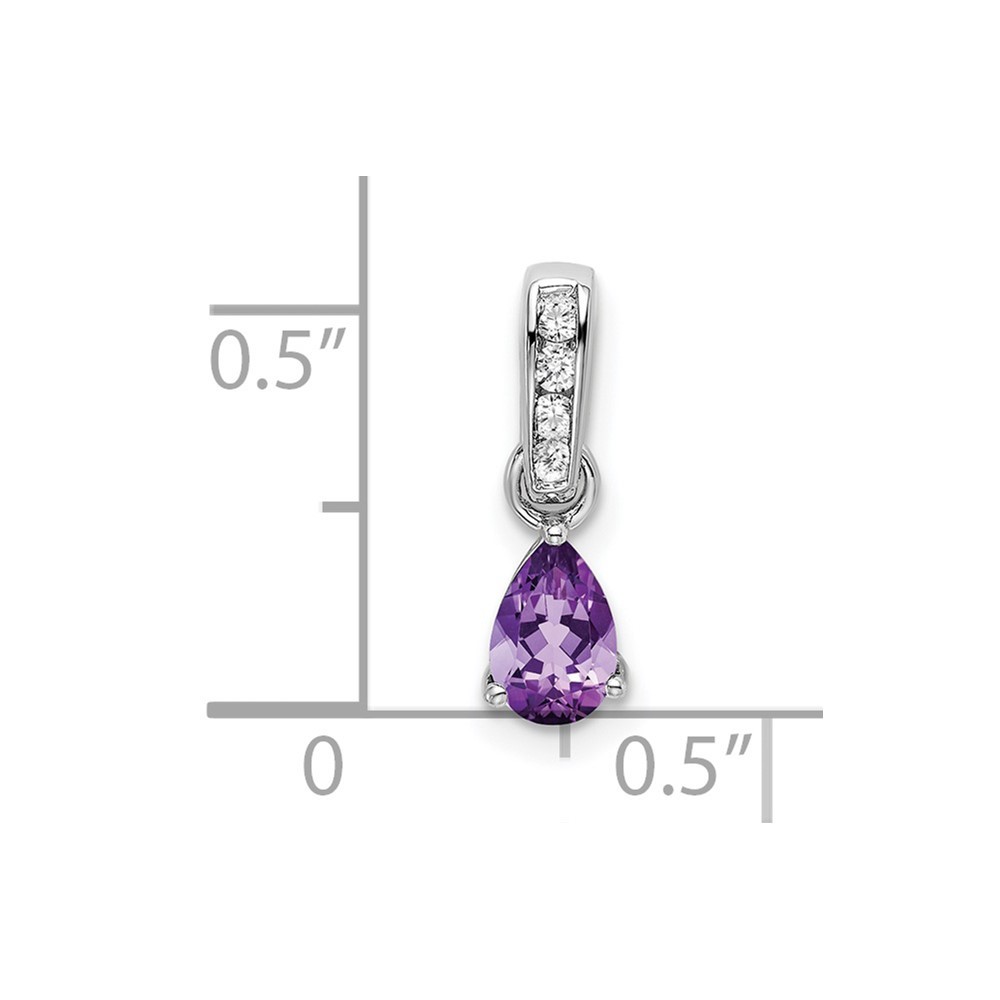 10k White Gold Pear Amethyst and Diamond Fancy Charm Pendant L 16.3mm, W 4.5mm