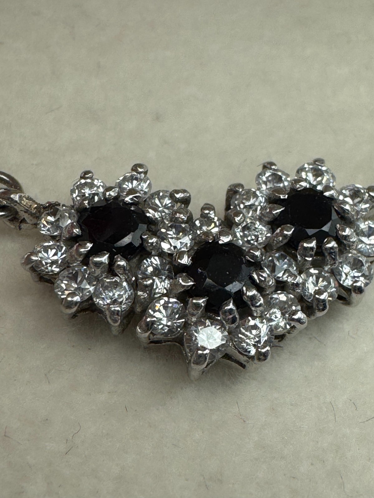 Nikolas Sterling Silver Necklace 17 In Black Clear Stone Cluster Pendant Vintage