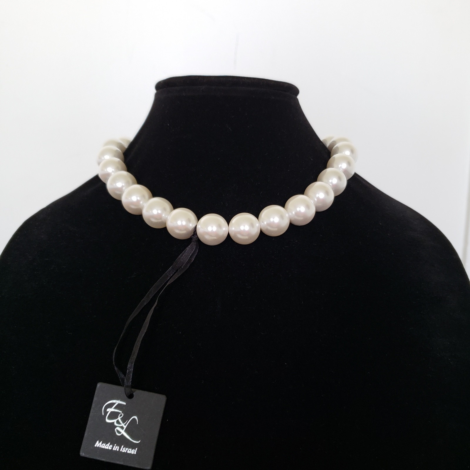 E&L Israel Sterling Silver Electroform Shell Pearl Beaded Necklace 18″