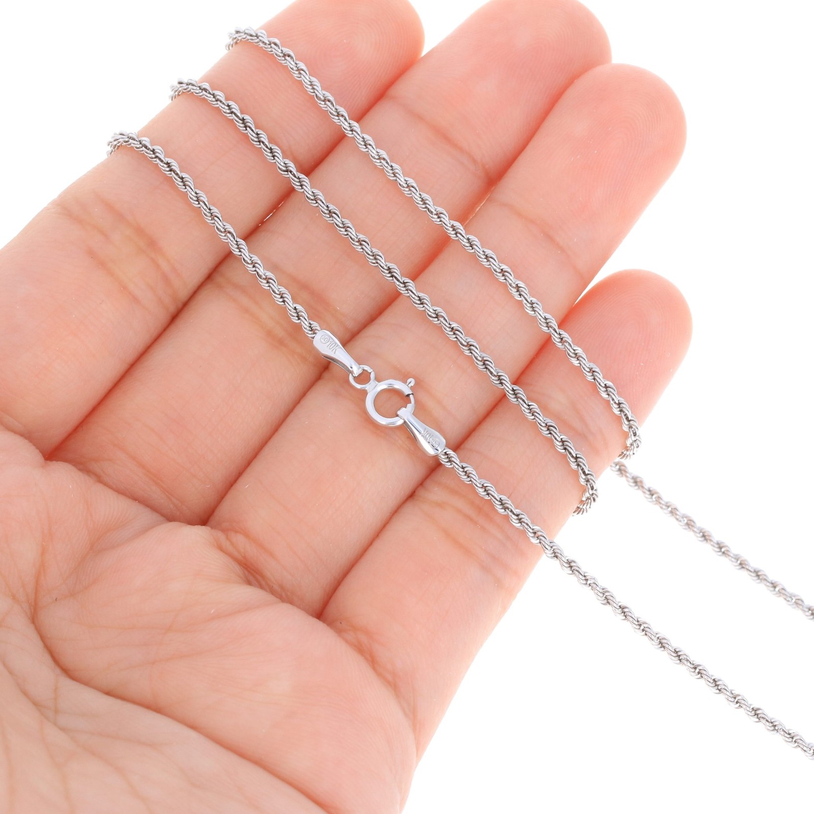 10K White Gold 1.5mm Diamond Cut Rope Chain Link Necklace Mens Womens 22″