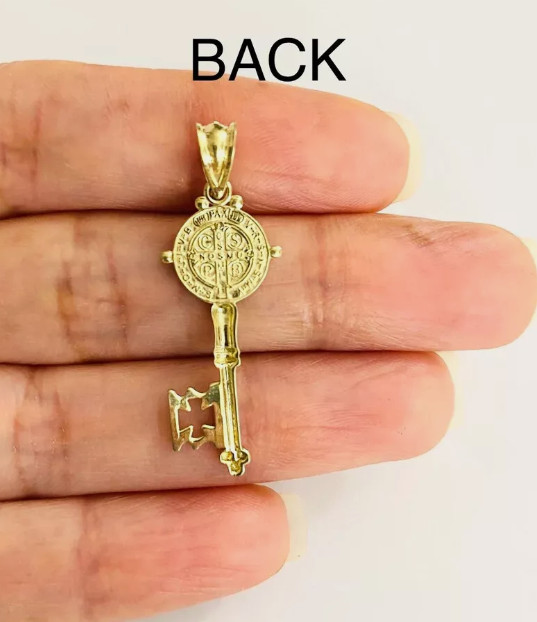 14K Gold Plated Saint Benedict Key Pendant 925 Silver Saint Benedict Key Pendant