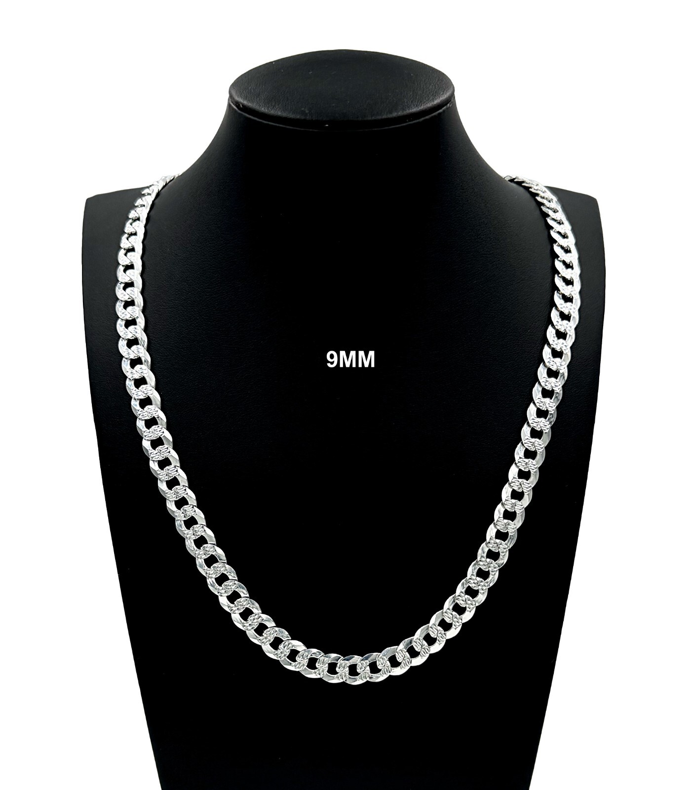 9MM 925 SOLID Sterling Silver DIAMOND CUT Cuban Curb Chain Necklace or Bracelet