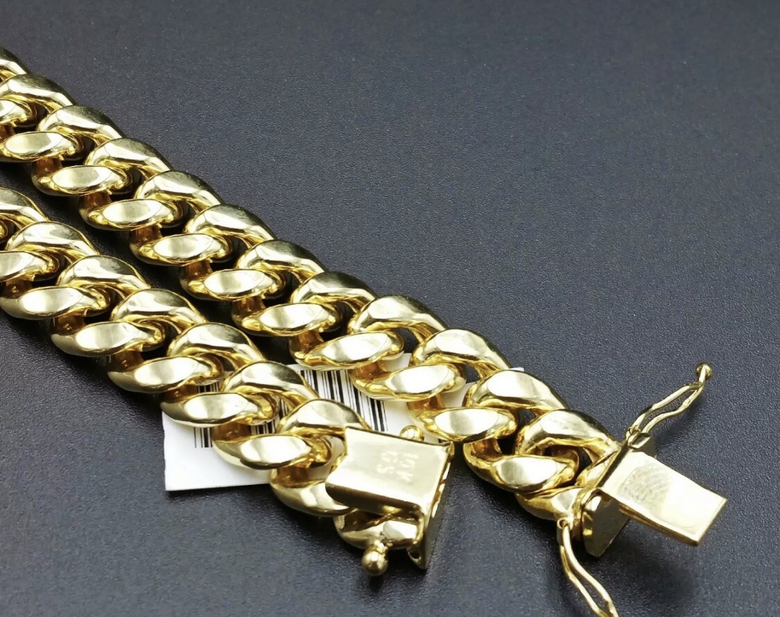 10K Solid Yellow Gold Royal Miami Cuban Link Chain 9mm 22″ Inc Necklace Box Lock