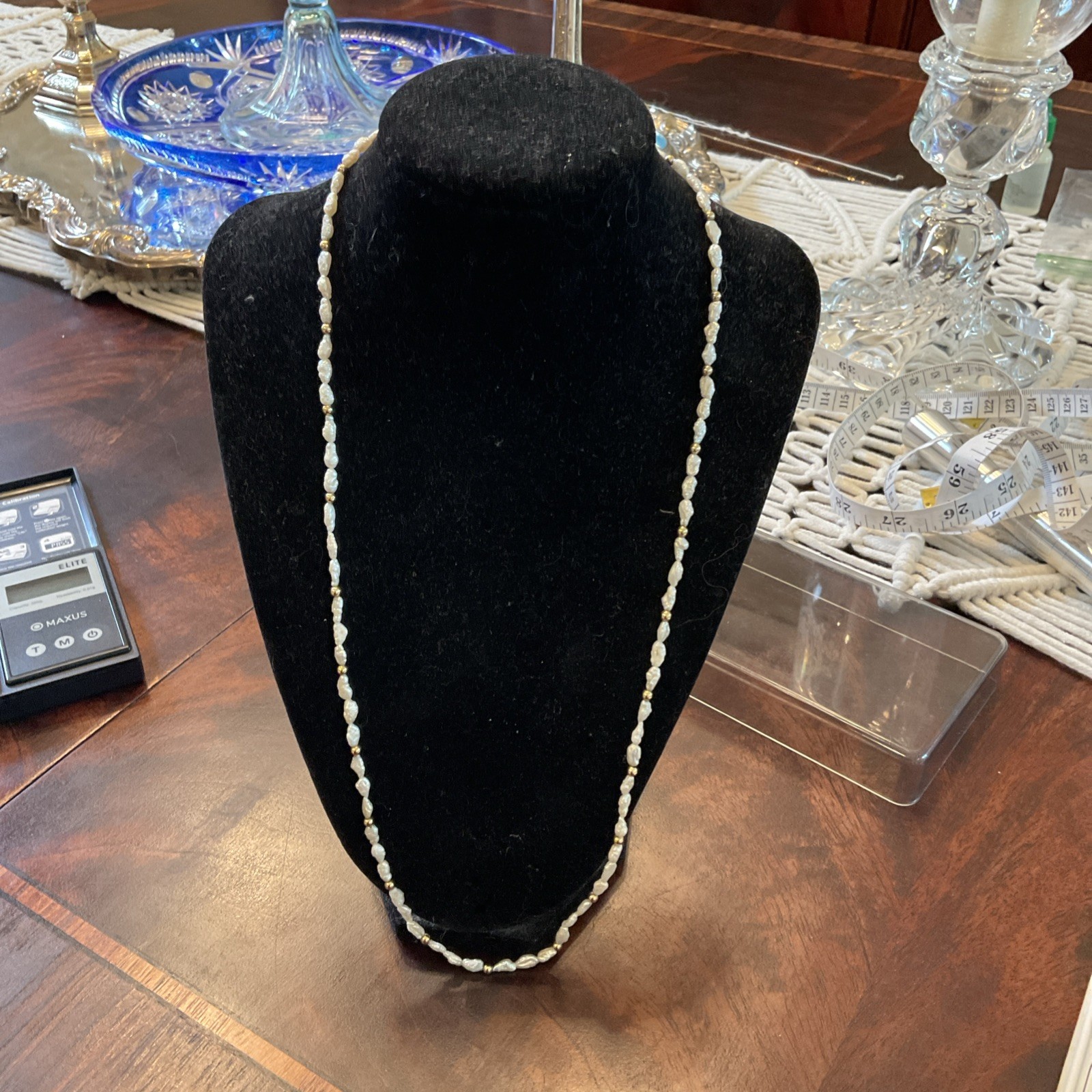 14K Gold & Small Rice Pearl Necklace –Convertible Single or Layered Strand,7.62g