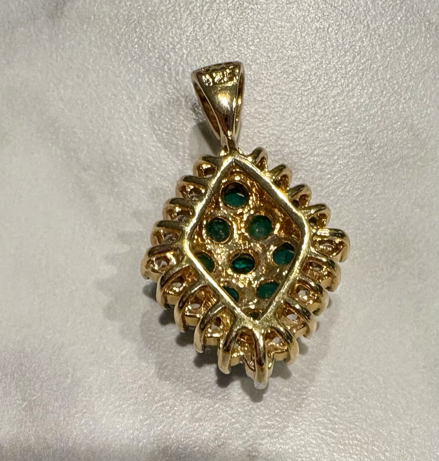 Vintage Marquise-shaped Emerald and Diamond Cluster Pendant 925 14K Gold Plated