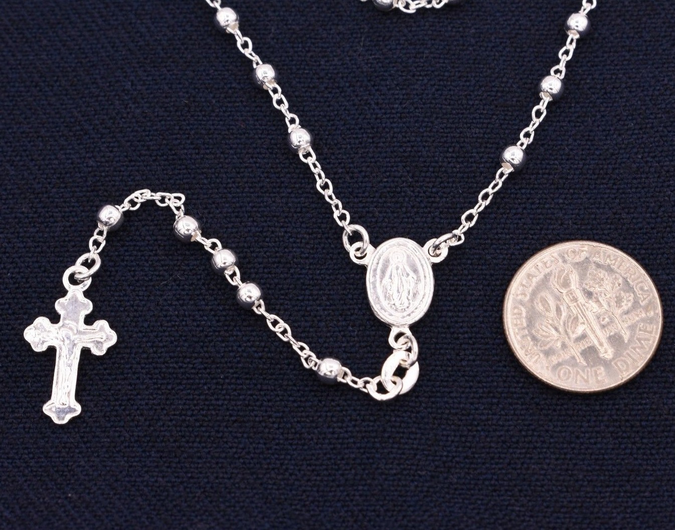 3mm Rosary Shiny Chain Necklace Real Sterling Silver 925 Italian ALL SIZES
