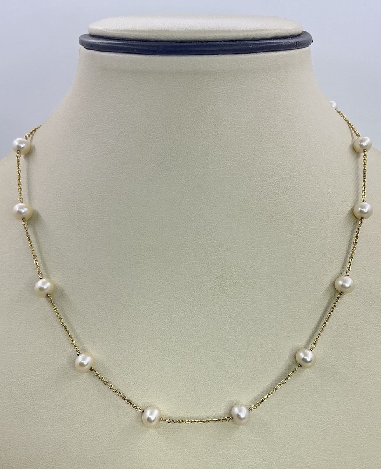 14K PEARL NECKLACE – 6.7 MM PEARLS – 17” LONG (J1527)