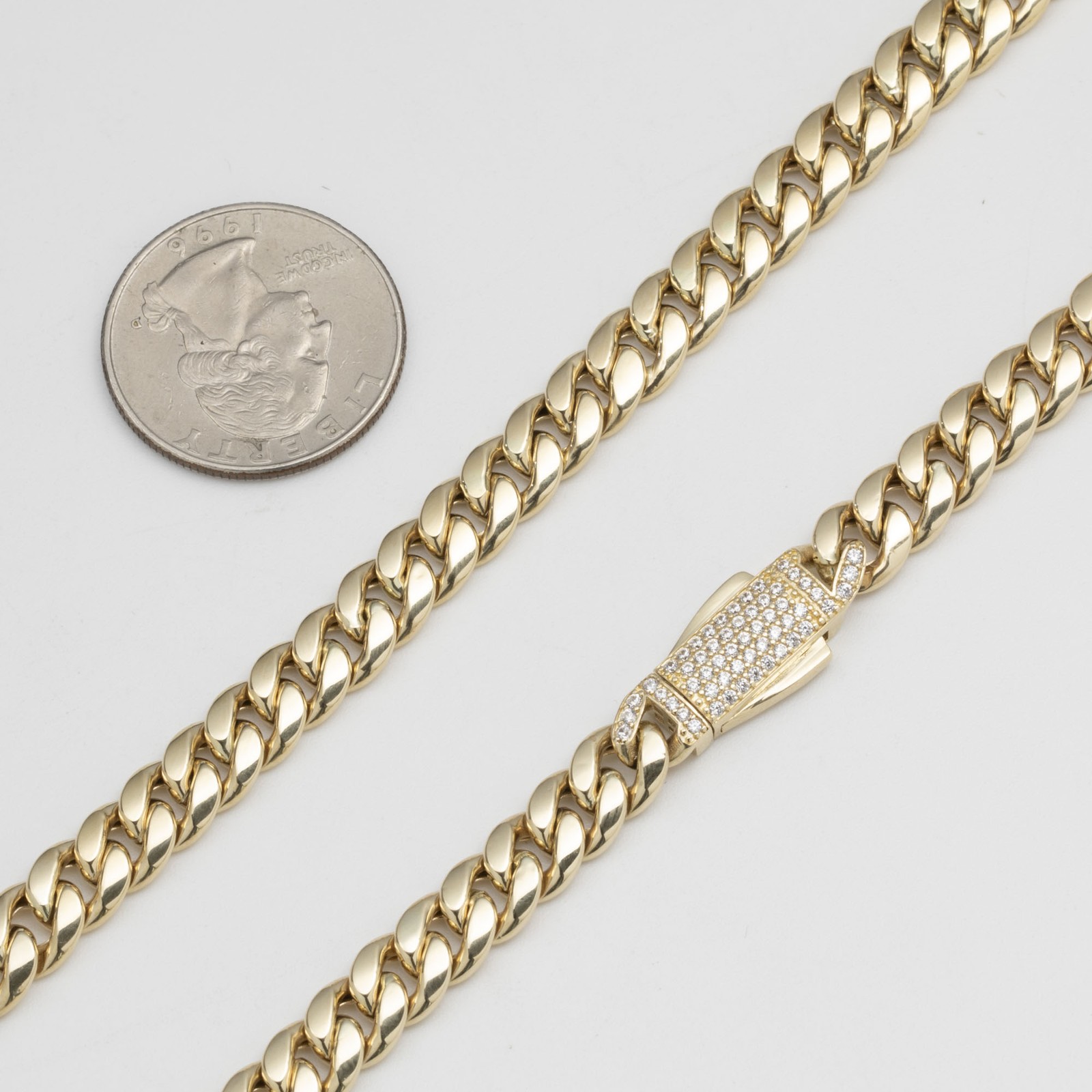 14K Yellow Gold 7.5mm Miami Cuban Link Chain Box Lock Necklace All Sizes