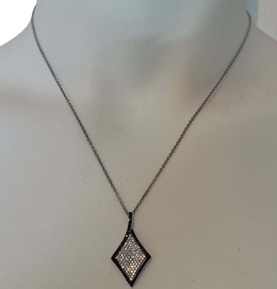 CT Italy Sterling Silver Pave Black & Clear CZ 925 Pendant 18” Necklace Gift