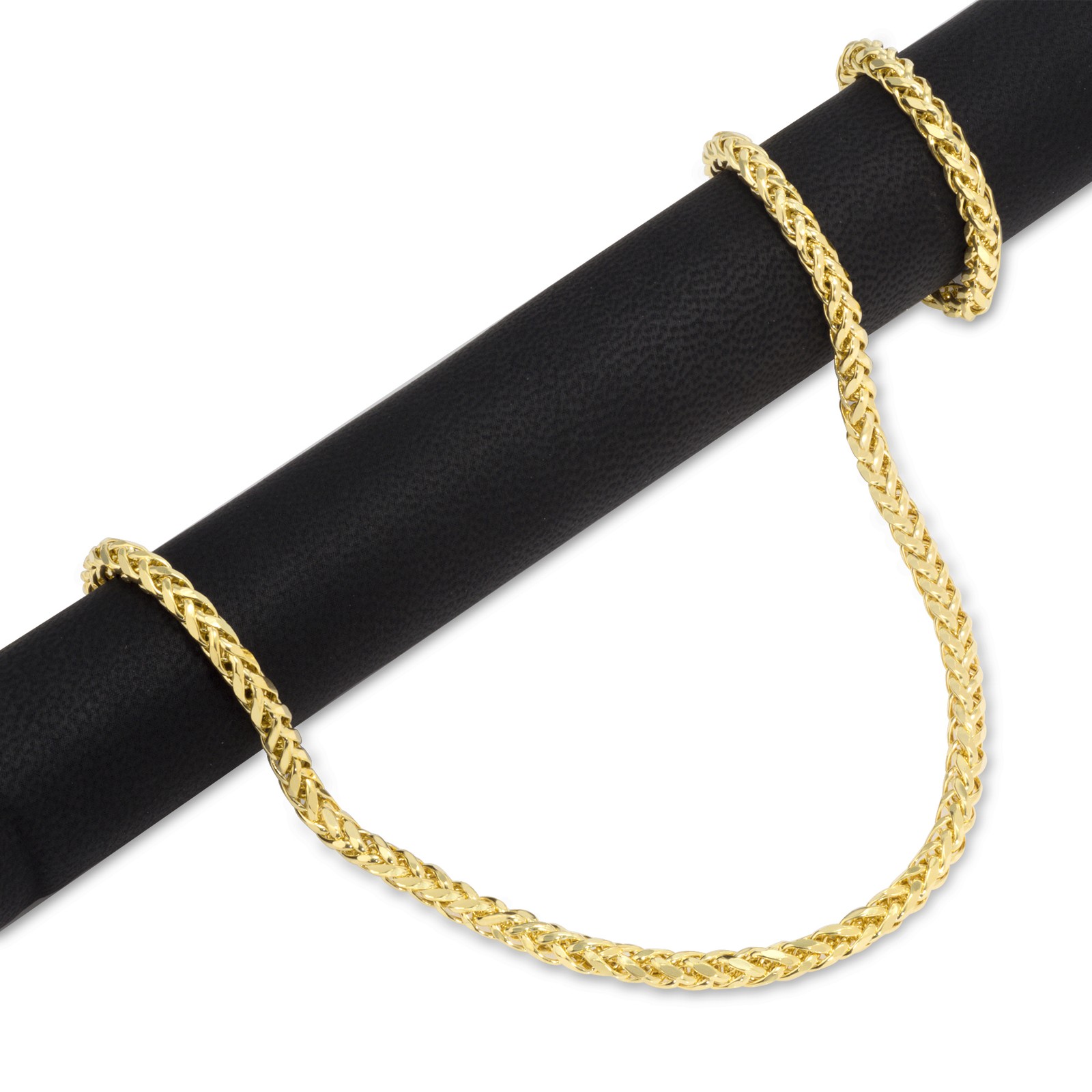 10K Yellow Gold 2.5mm-5mm Round Wheat Palm Franco Spiga Chain Necklace 16″- 30″