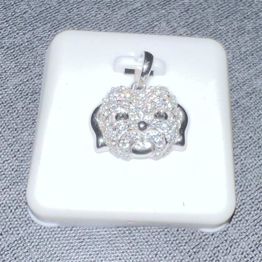Sterling Silver 925 Moissanite Dog Pendant 1.50ctw White Stone Animal Charm