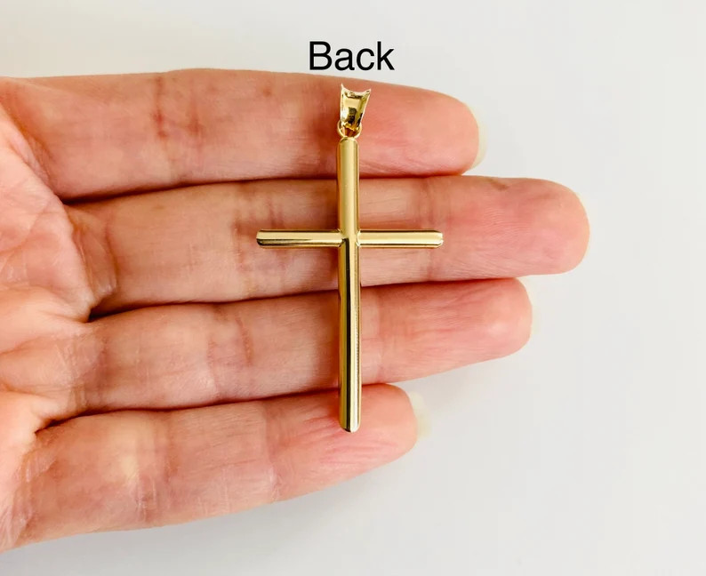 14K Real Gold Crucifix 45mm/1.7” Tube Cross Pendant, 14K Real Gold Cross- PT15