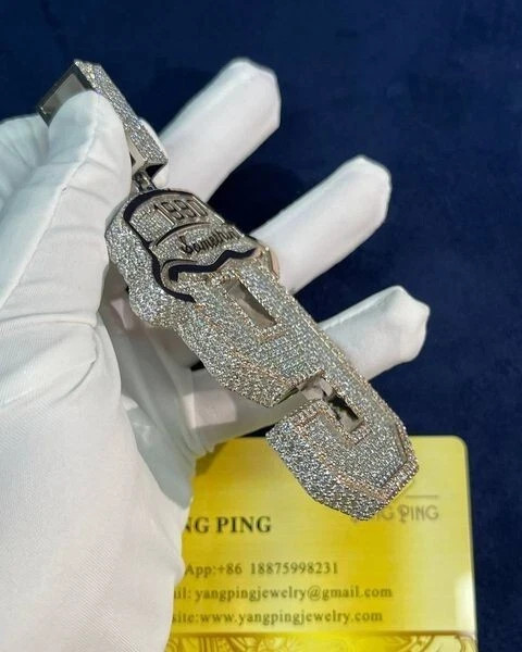4Ct Round Cut Real Moissanite Custom Number Men’s Pendant 925 Sterling Silver