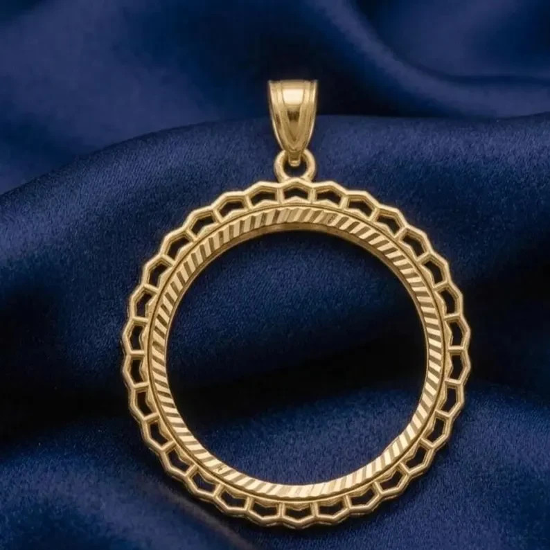 Without Chain Coin Bezel Frame 14K Yellow Gold Plated Handmade Handmade Necklace