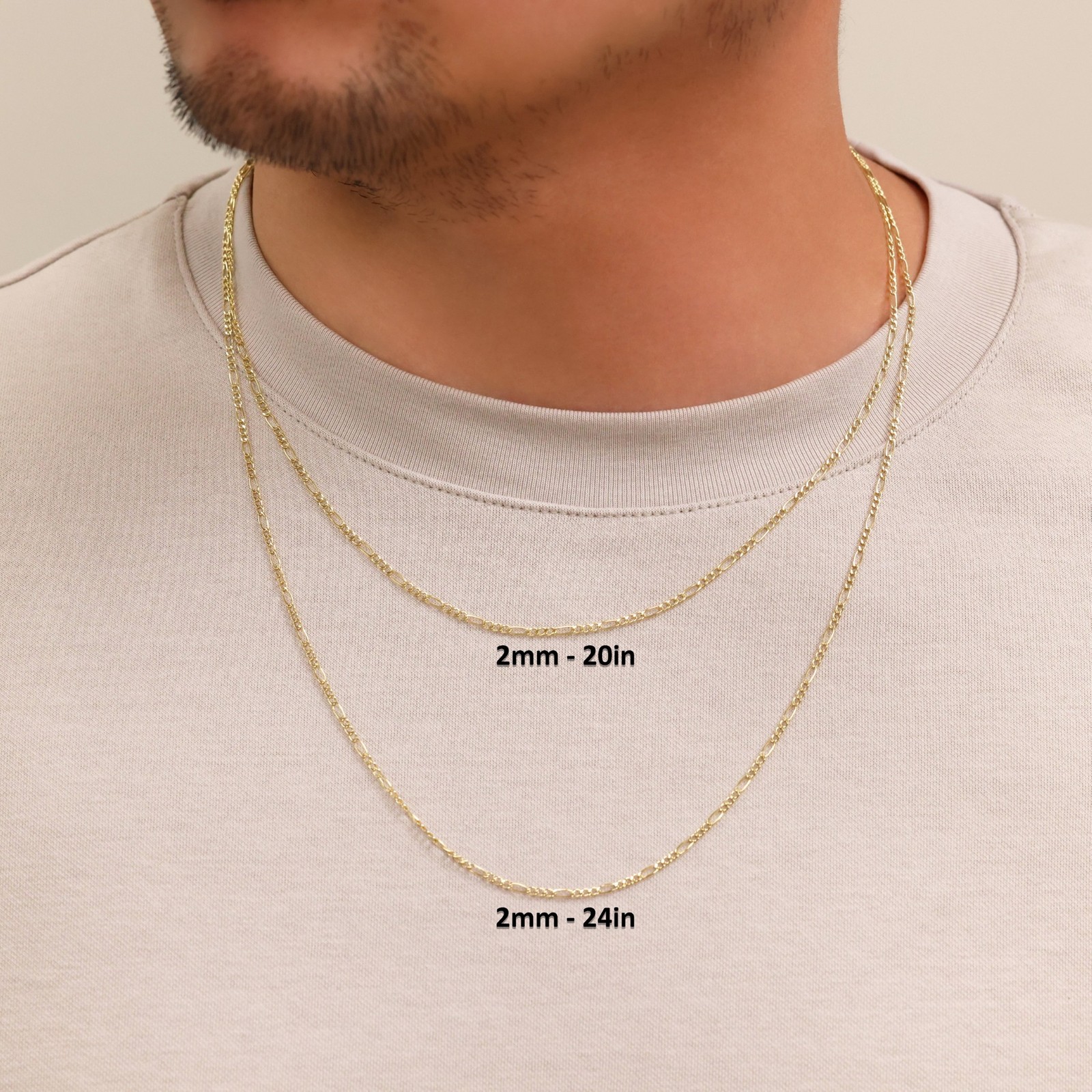 14K Yellow Gold 2mm Figaro Chain Link Italian Necklace Mens Womens 16″- 24″