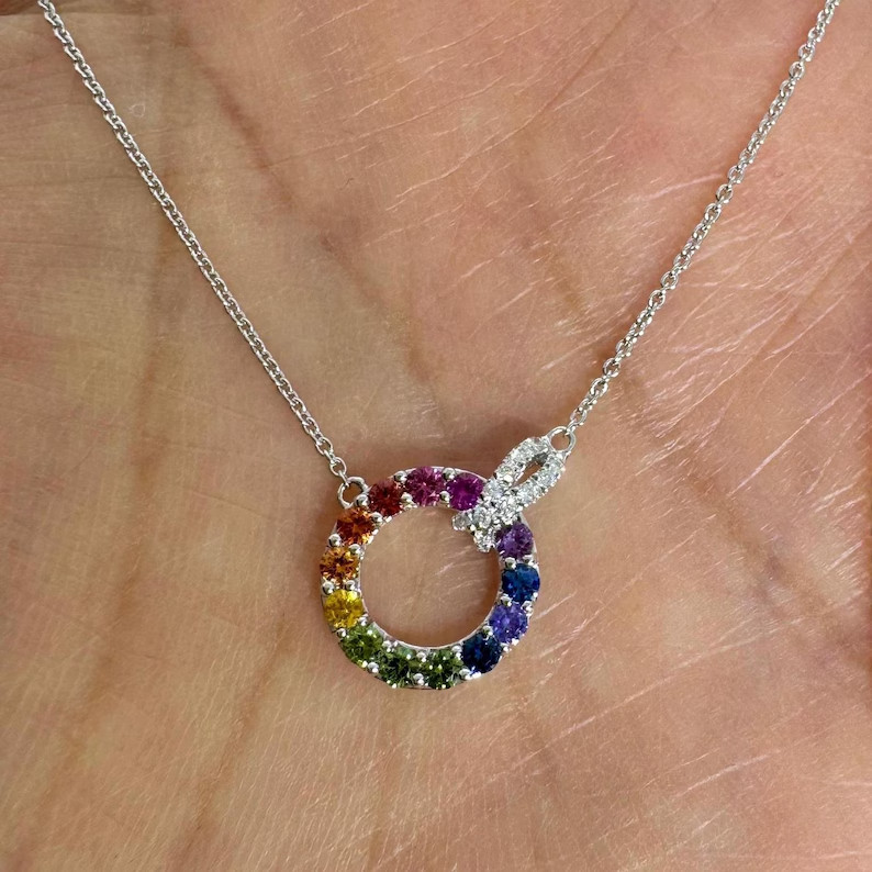 1.40Ct Round Cut Lab Created Multicolor Circle Pendant 14K White Gold Plated