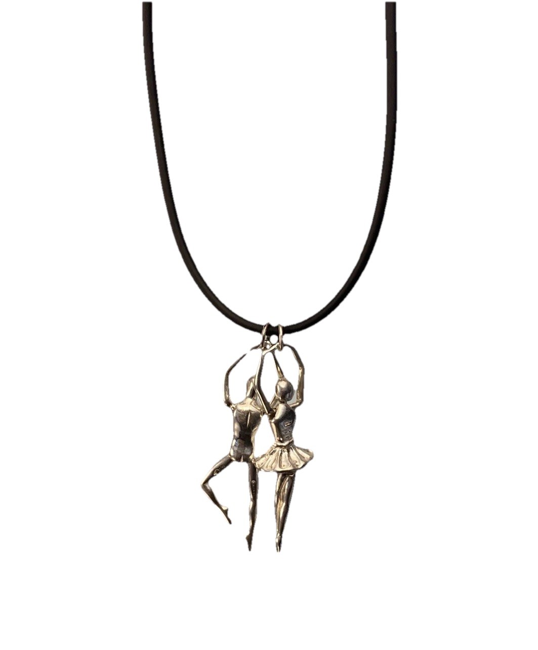 Ballet Dancers (2) Sterling Sculptural Pendant Male Female Choker Lobster Clasp