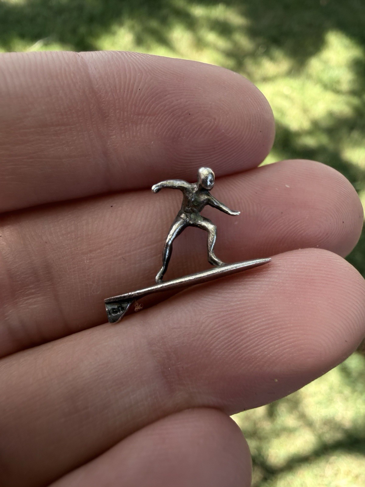 Small 925 Sterling Silver Charm Pendant Man On Surf Board Surfing Ocean Beach